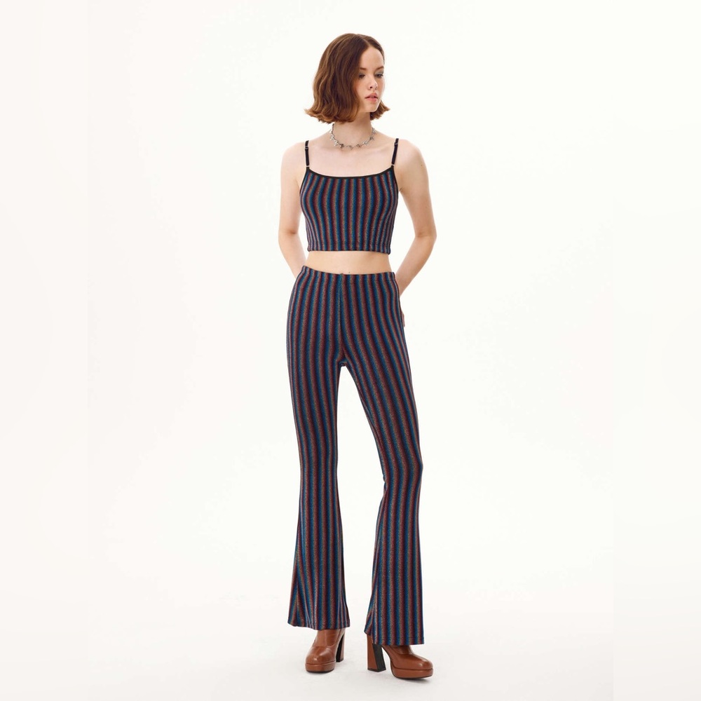 Glitter Stripe Flare-Leg Pant